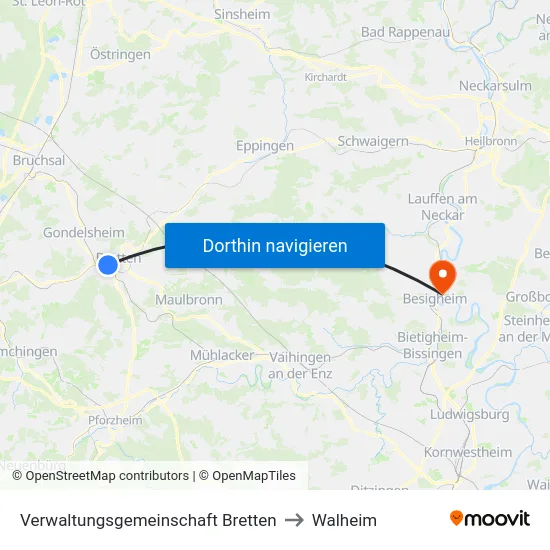 Verwaltungsgemeinschaft Bretten to Walheim map