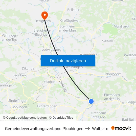 Gemeindeverwaltungsverband Plochingen to Walheim map