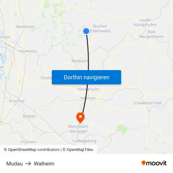 Mudau to Walheim map