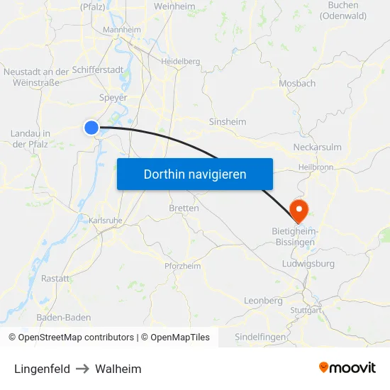 Lingenfeld to Walheim map