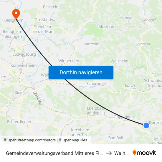 Gemeindeverwaltungsverband Mittleres Fils-Lautertal to Walheim map
