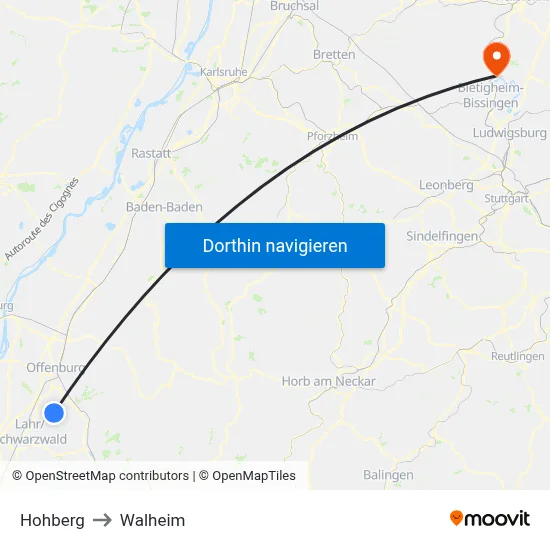 Hohberg to Walheim map