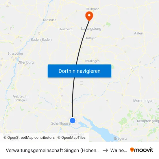 Verwaltungsgemeinschaft Singen (Hohentwiel) to Walheim map