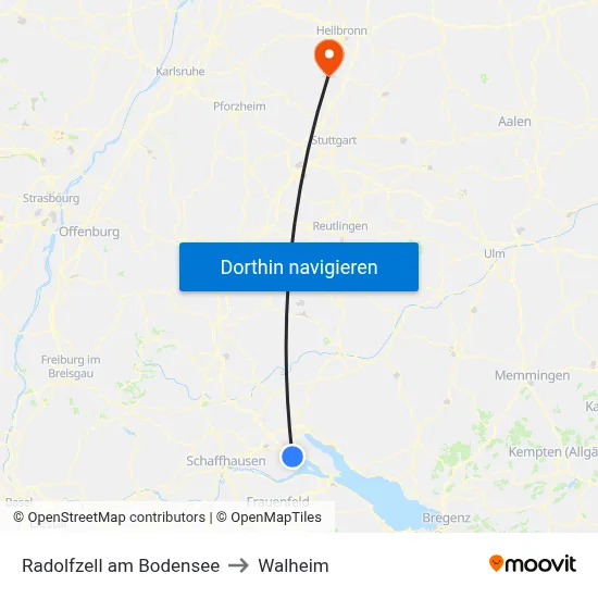 Radolfzell am Bodensee to Walheim map