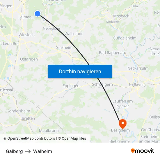 Gaiberg to Walheim map