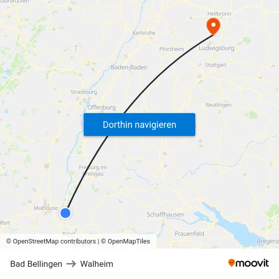 Bad Bellingen to Walheim map