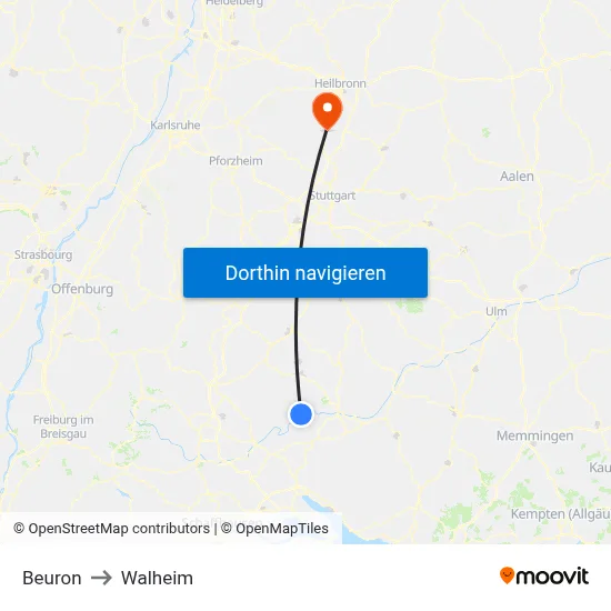 Beuron to Walheim map