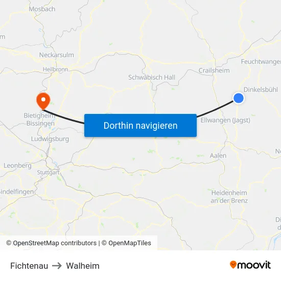 Fichtenau to Walheim map