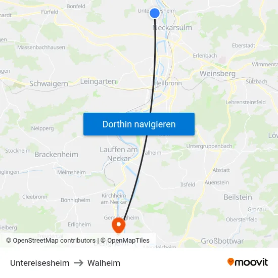 Untereisesheim to Walheim map