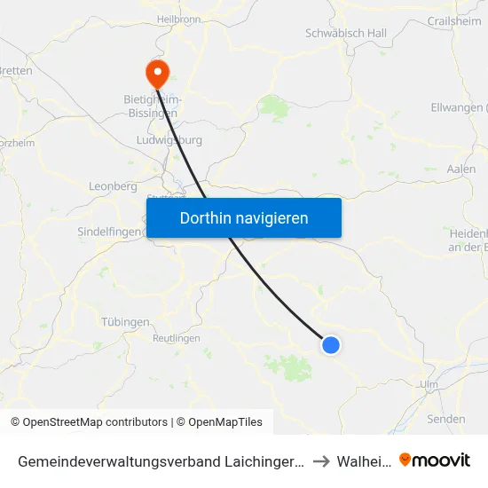 Gemeindeverwaltungsverband Laichinger Alb to Walheim map