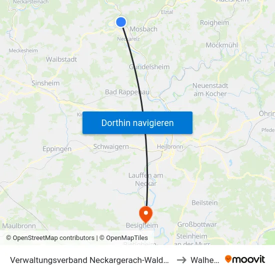 Verwaltungsverband Neckargerach-Waldbrunn to Walheim map