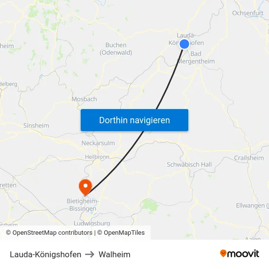 Lauda-Königshofen to Walheim map