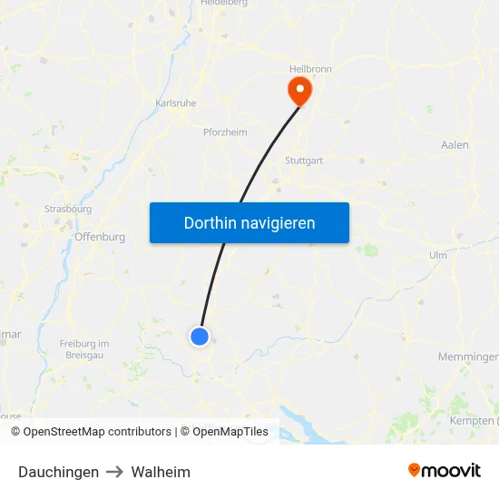 Dauchingen to Walheim map