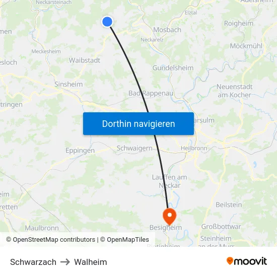 Schwarzach to Walheim map