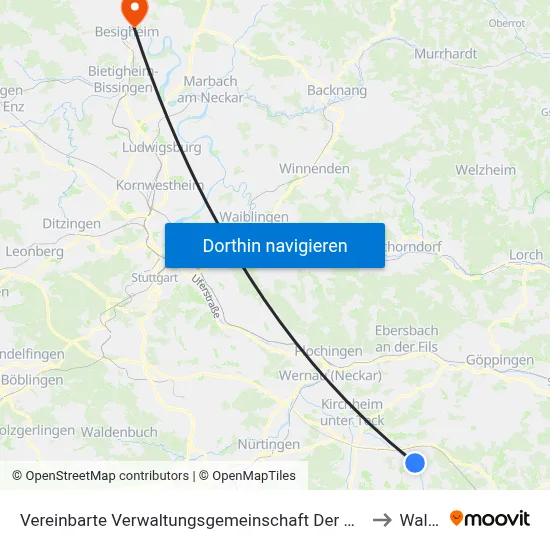 Vereinbarte Verwaltungsgemeinschaft Der Stadt Weilheim An Der Teck to Walheim map