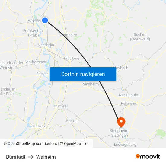 Bürstadt to Walheim map
