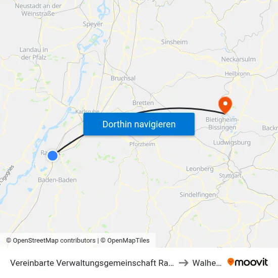 Vereinbarte Verwaltungsgemeinschaft Rastatt to Walheim map