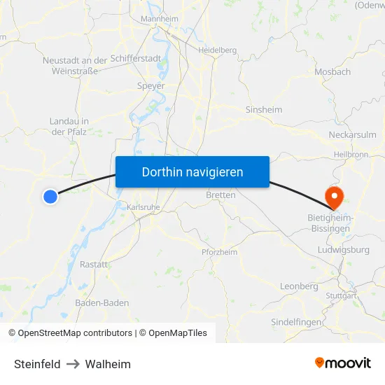 Steinfeld to Walheim map