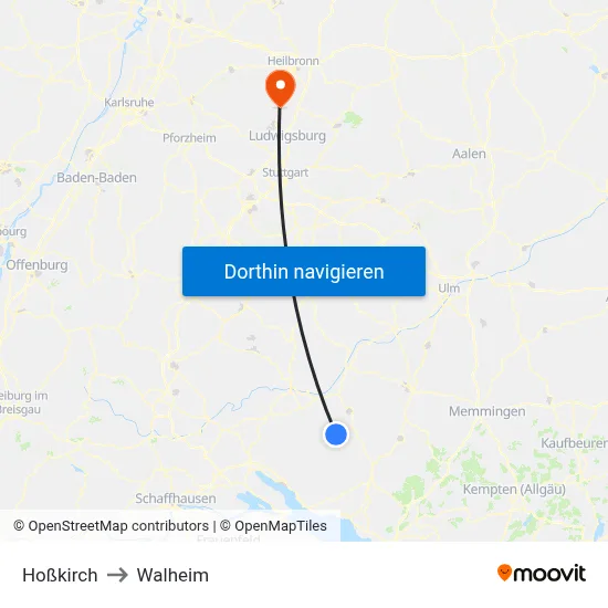 Hoßkirch to Walheim map