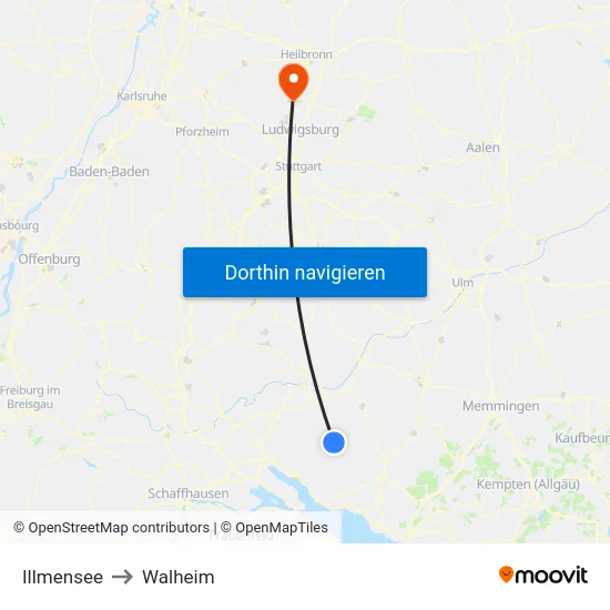 Illmensee to Walheim map