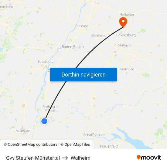 Gvv Staufen-Münstertal to Walheim map