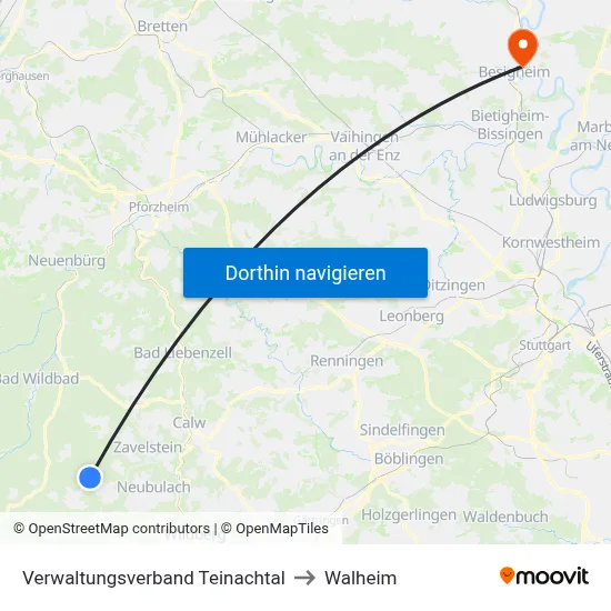 Verwaltungsverband Teinachtal to Walheim map