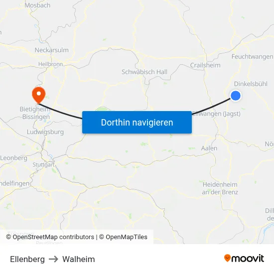 Ellenberg to Walheim map