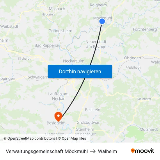 Verwaltungsgemeinschaft Möckmühl to Walheim map