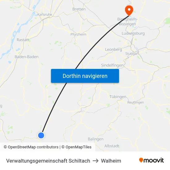 Verwaltungsgemeinschaft Schiltach to Walheim map