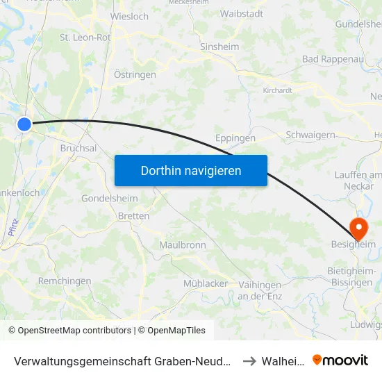 Verwaltungsgemeinschaft Graben-Neudorf to Walheim map