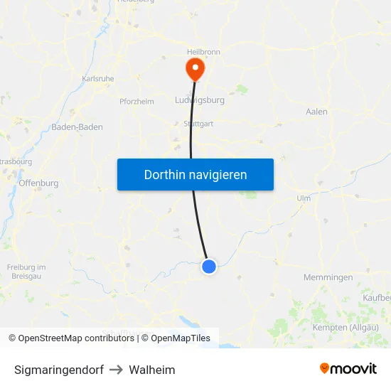 Sigmaringendorf to Walheim map