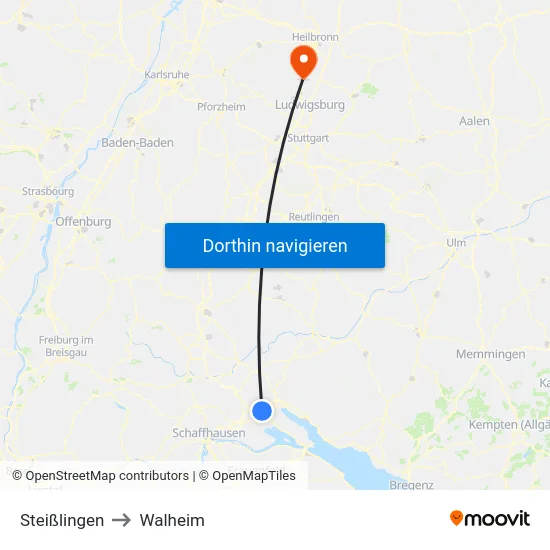 Steißlingen to Walheim map