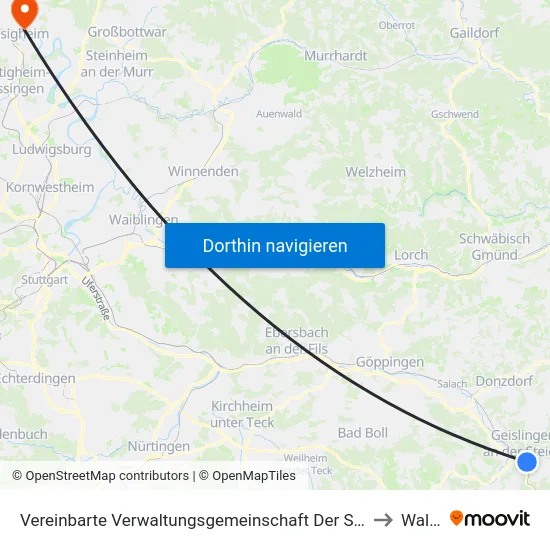 Vereinbarte Verwaltungsgemeinschaft Der Stadt Geislingen An Der Steige to Walheim map