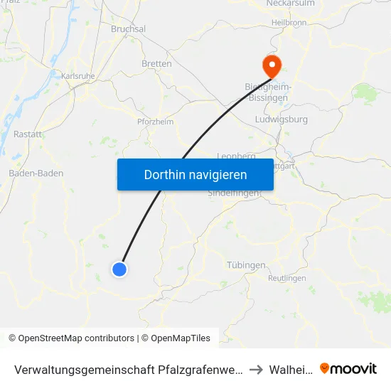 Verwaltungsgemeinschaft Pfalzgrafenweiler to Walheim map