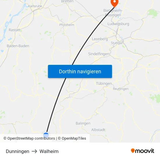 Dunningen to Walheim map
