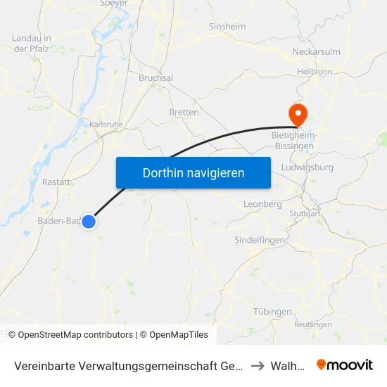 Vereinbarte Verwaltungsgemeinschaft Gernsbach to Walheim map