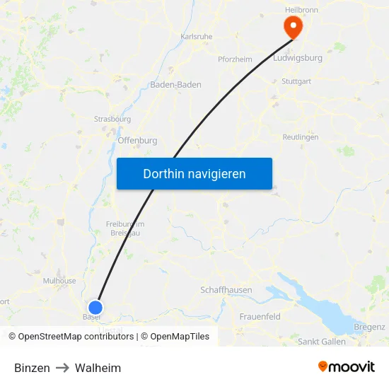 Binzen to Walheim map