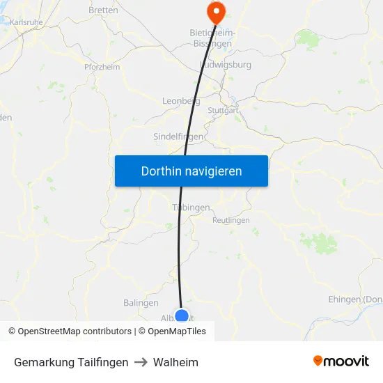Gemarkung Tailfingen to Walheim map