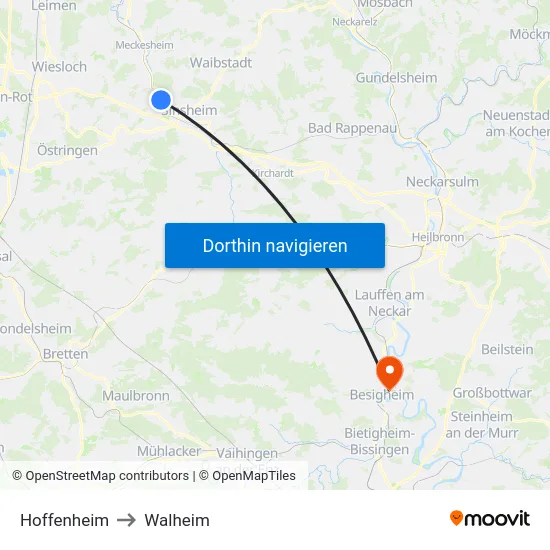 Hoffenheim to Walheim map
