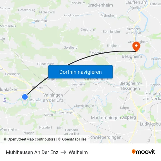 Mühlhausen An Der Enz to Walheim map