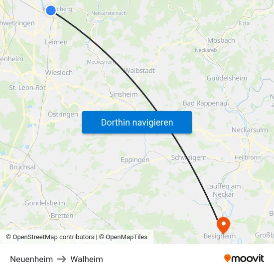 Neuenheim to Walheim map