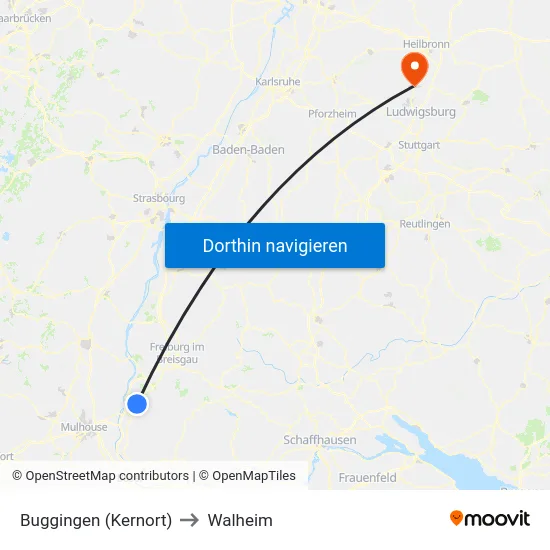 Buggingen (Kernort) to Walheim map