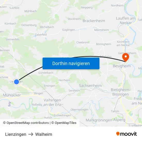 Lienzingen to Walheim map