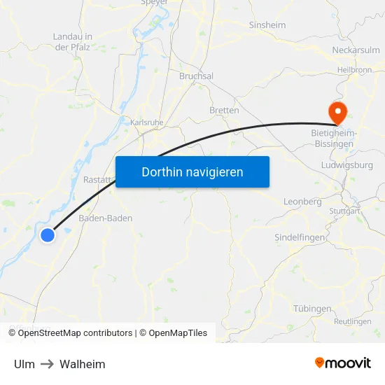 Ulm to Walheim map