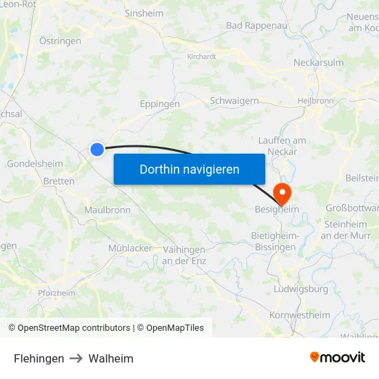 Flehingen to Walheim map