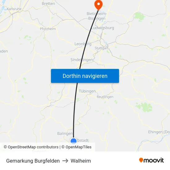 Gemarkung Burgfelden to Walheim map