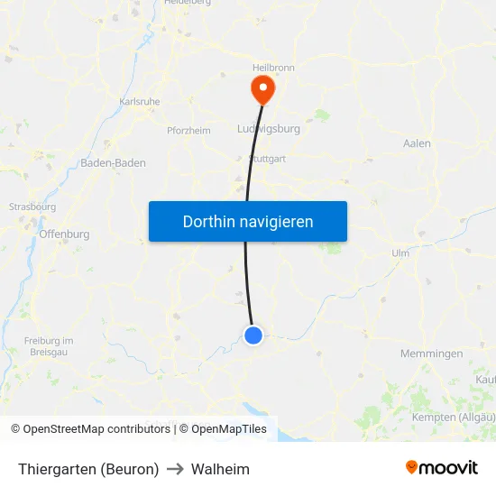 Thiergarten (Beuron) to Walheim map