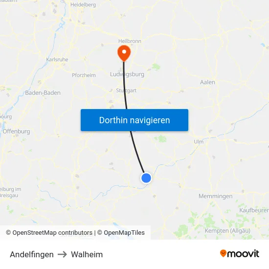Andelfingen to Walheim map