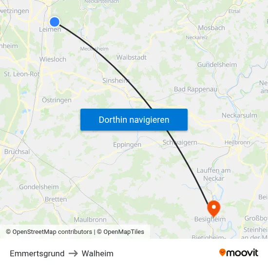 Emmertsgrund to Walheim map