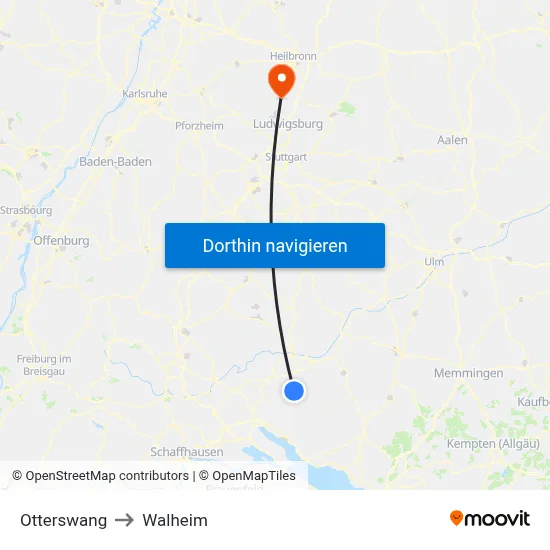 Otterswang to Walheim map